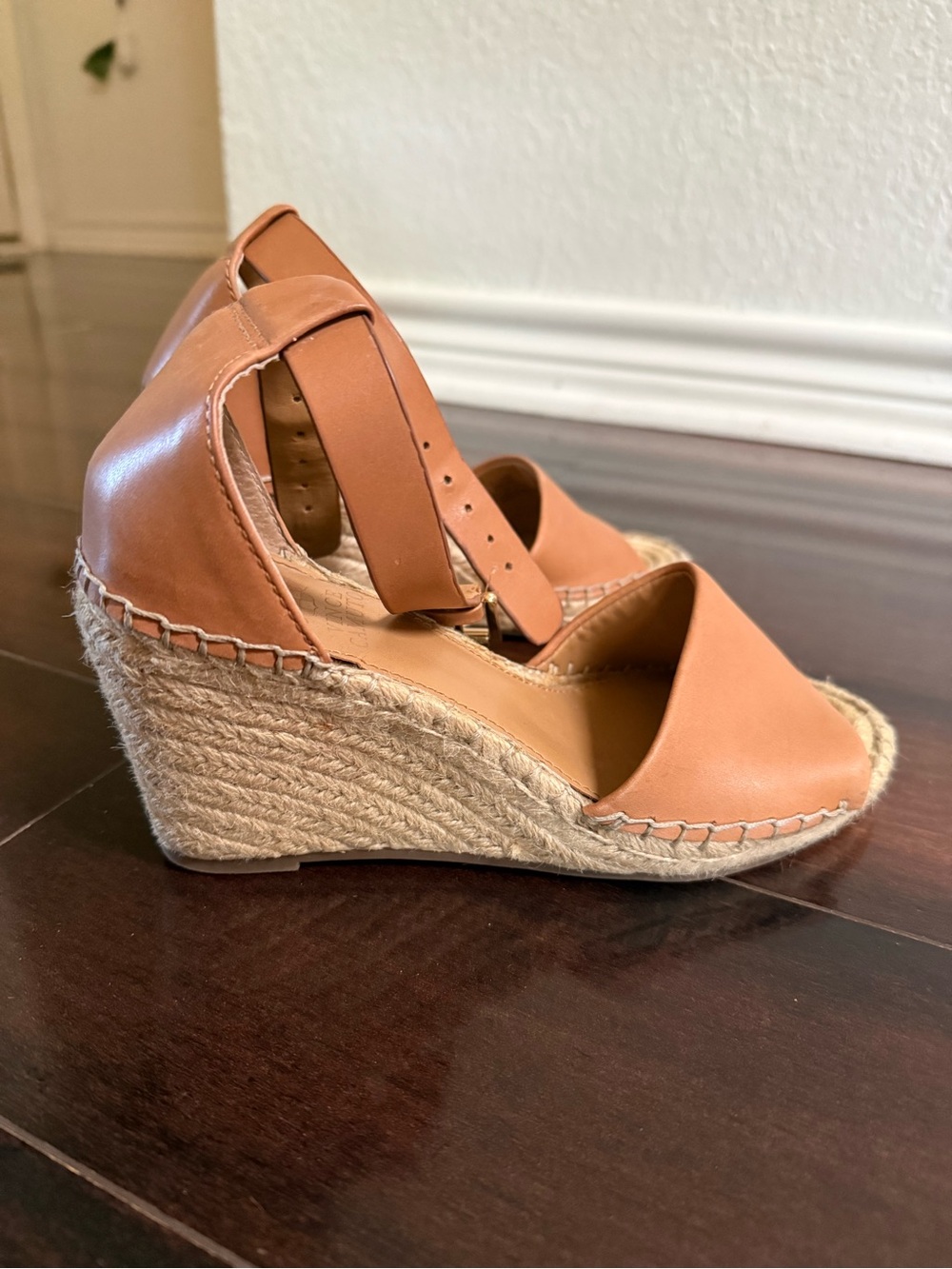 Vince Camuto Cognac Espadrille Wedge Sandals with Ankle Strap